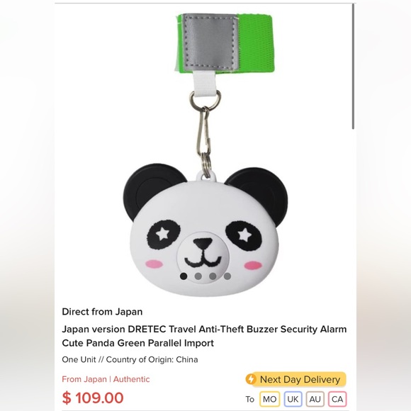 Japan version DRETEC Travel Anti-Theft Buzzer Security Alarm Cute Panda Green - Picture 6 of 7